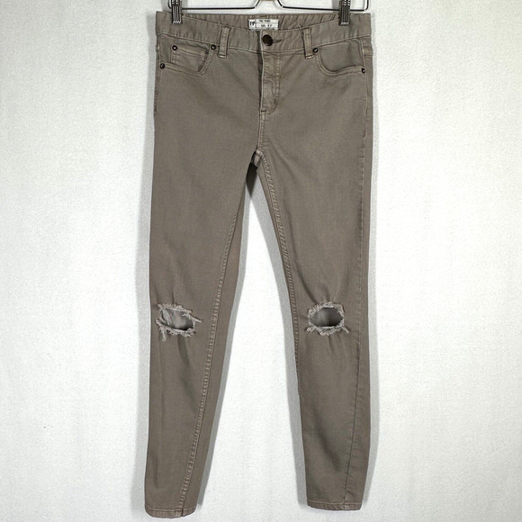 Free People Denim - Free People Skinny Jeans Stone 27 Holes Trendy Distressed Casual Stretch Zip Fly